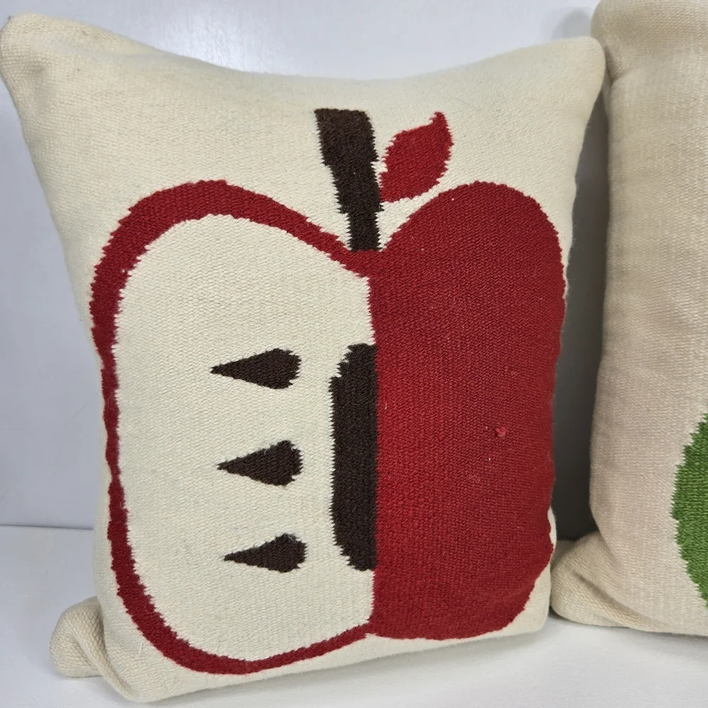 VTG Rare Jonathan Adler Intarsia Pear And Apple Throw Pillows Double Sided Fruit
